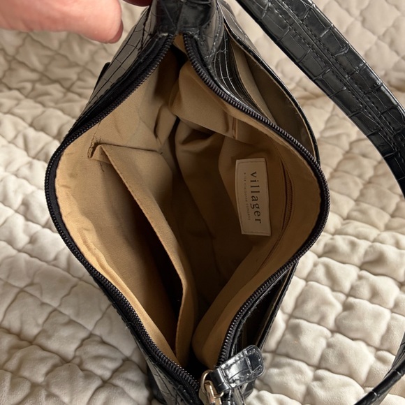 Vintage Liz Claiborne Villager Black Croc Embossed Baguette Bag - Picture 3 of 8